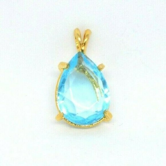 Vintage Jewelry - Blue Glass Teardrop Rhinestone Large Gold Tone